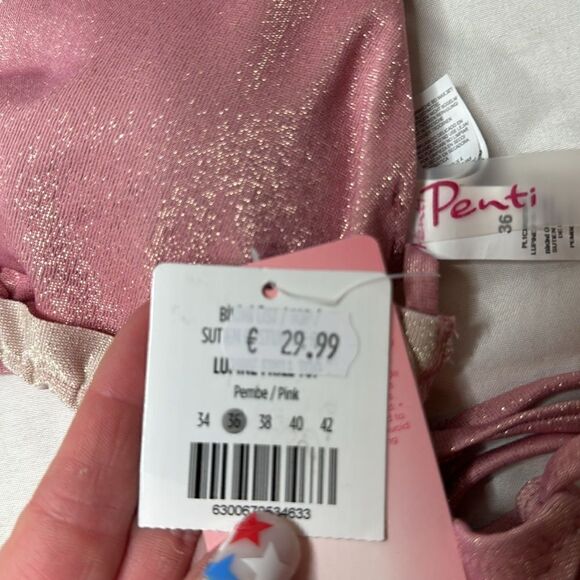 Penti Pink Shimmer Ruffle String Bikini. New. Size 36 top and size 40 bottom. - Picture 9 of 14